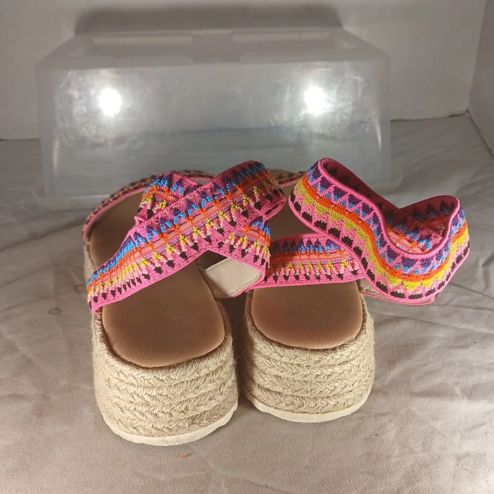 Wonder Nation Platform Espadrille Sandals‎ Size 3 Pink Multi Boho Embroidered